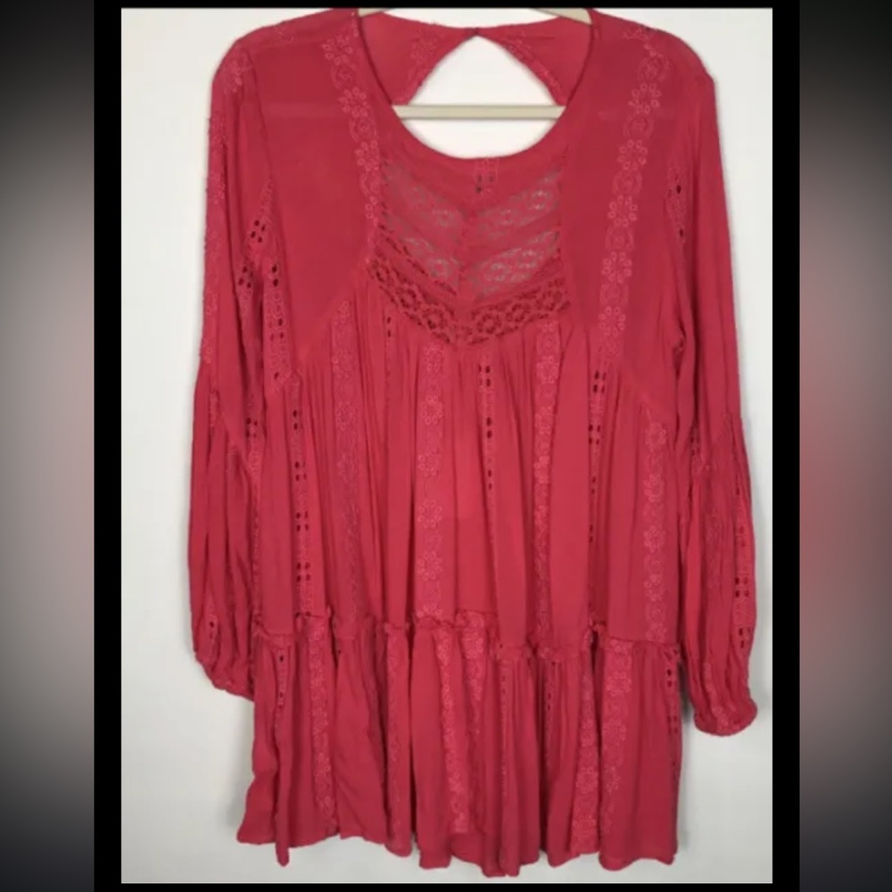 The “Sweetest Dream” Fuchsia Pink Bohemian Embroidered Free People Tunic Top - S